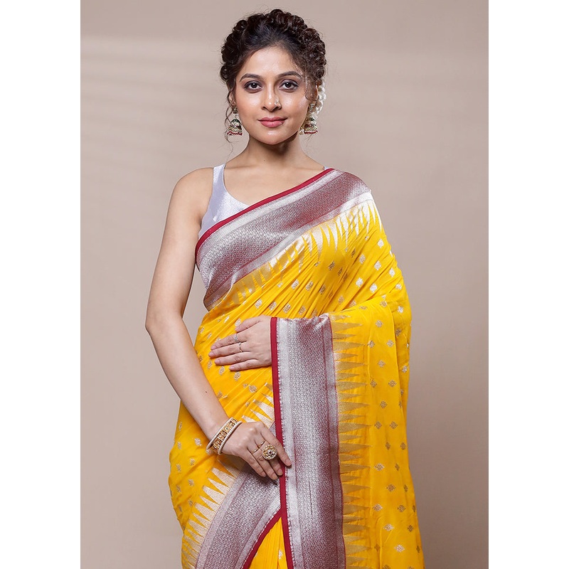Yellow Georgette Saree With Blouse Piece - JD986607807