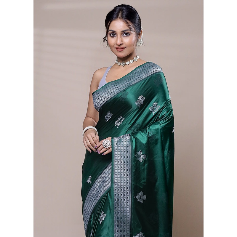 Green Dupion Silk Saree With Blouse Piece - JD986607720
