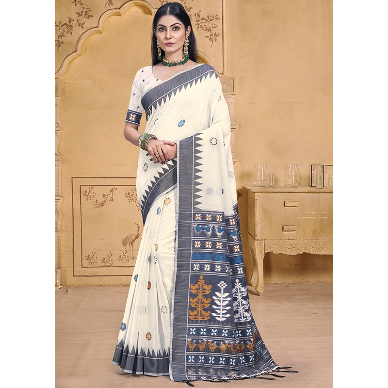 Multicolor Cotton Saree With Blouse Piece - JD986607694
