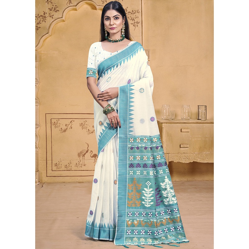 Multicolor Cotton Saree With Blouse Piece - JD986607698