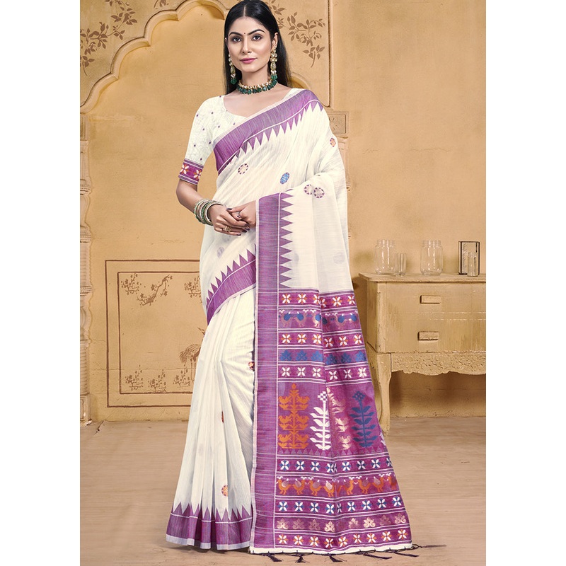Multicolor Cotton Saree With Blouse Piece - JD986607699