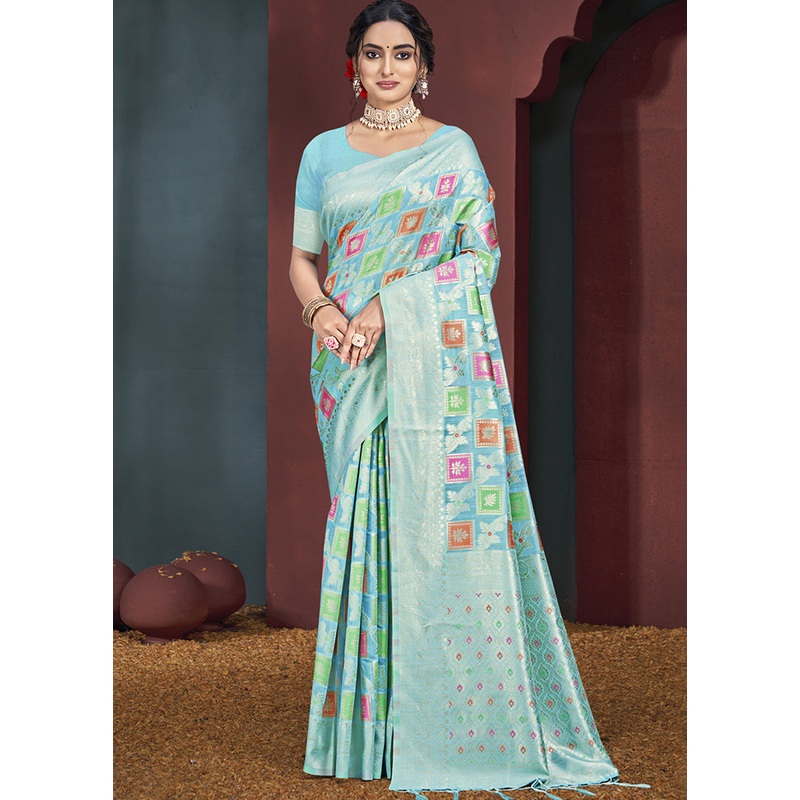 Multicolor Cotton Saree With Blouse Piece - JD986607700