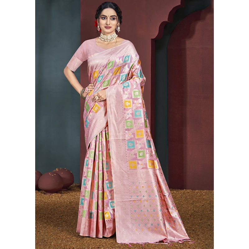 Multicolor Cotton Saree With Blouse Piece - JD986607702