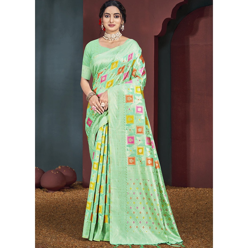 Multicolor Cotton Saree With Blouse Piece - JD986607705
