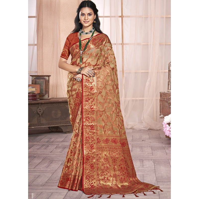 Multicolor Organza Saree With Blouse Piece - JD986607536