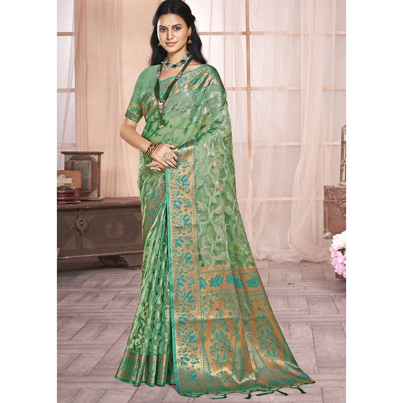 Multicolor Organza Saree With Blouse Piece - JD986607537