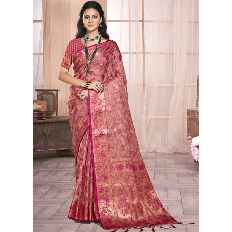 Multicolor Organza Saree With Blouse Piece - JD986607538