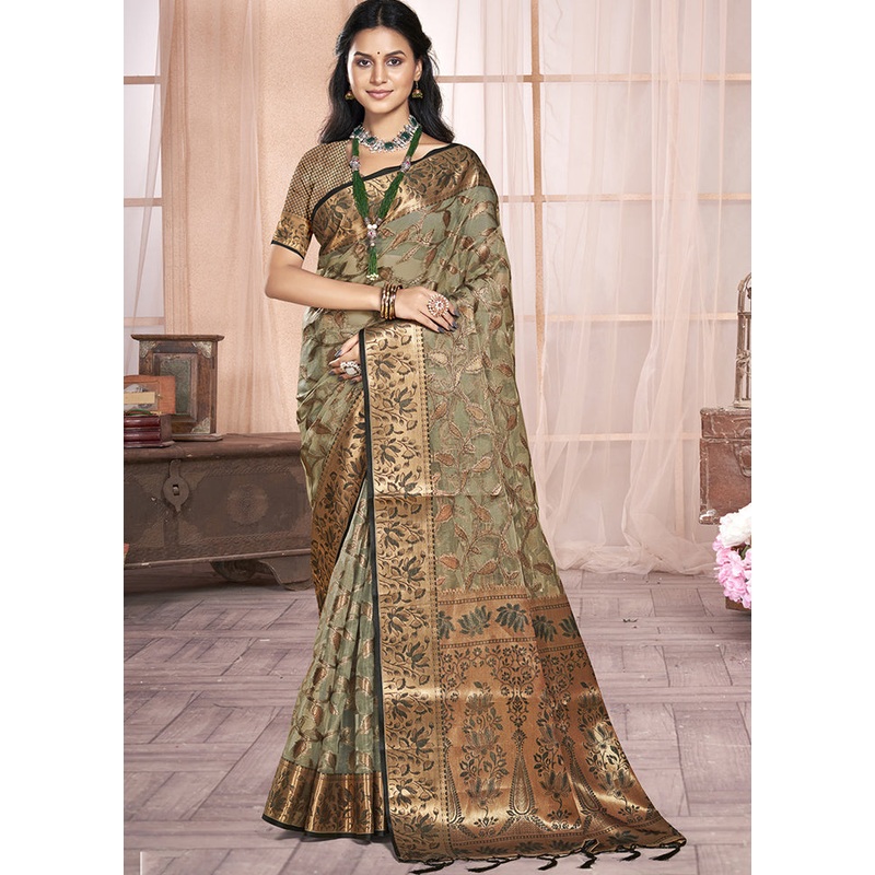 Multicolor Organza Saree With Blouse Piece - JD986607539