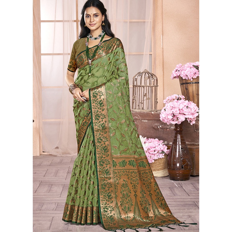 Multicolor Organza Saree With Blouse Piece - JD986607540