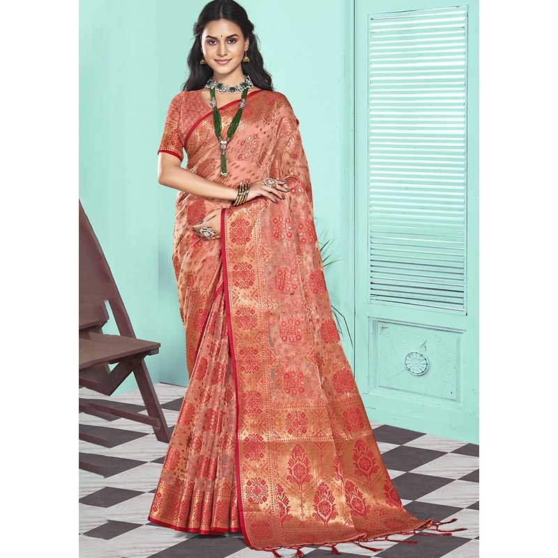 Multicolor Organza Saree With Blouse Piece - JD986607541