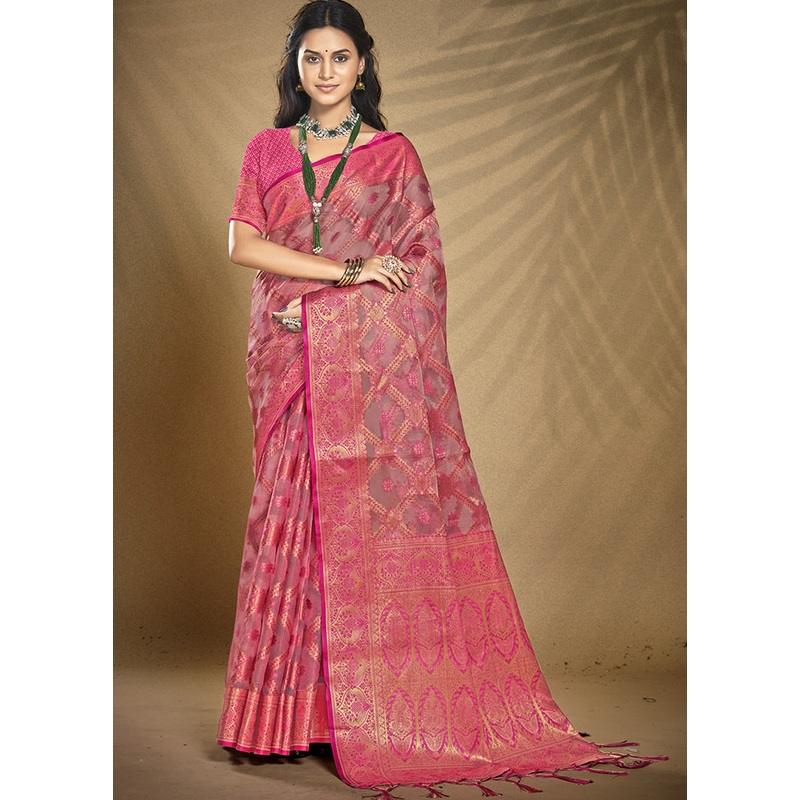 Multicolor Organza Saree With Blouse Piece - JD986607558