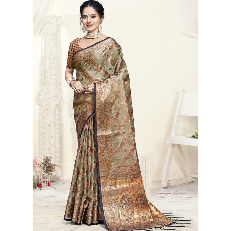 Multicolor Organza Saree With Blouse Piece - JD986607559