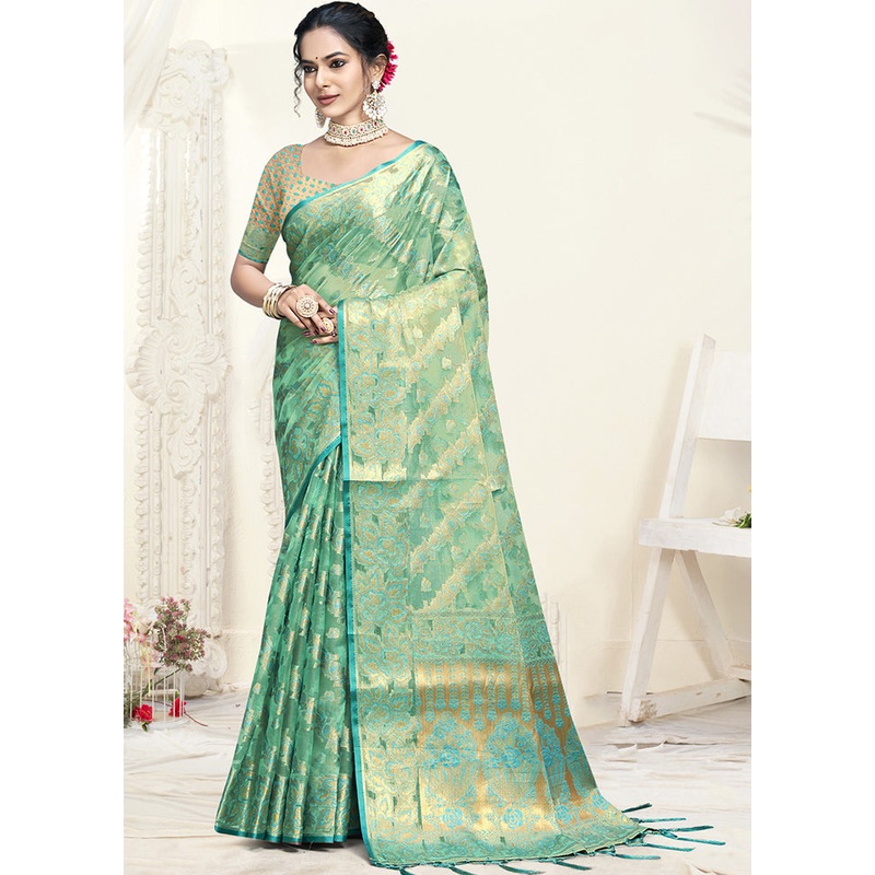 Multicolor Organza Saree With Blouse Piece - JD986607560