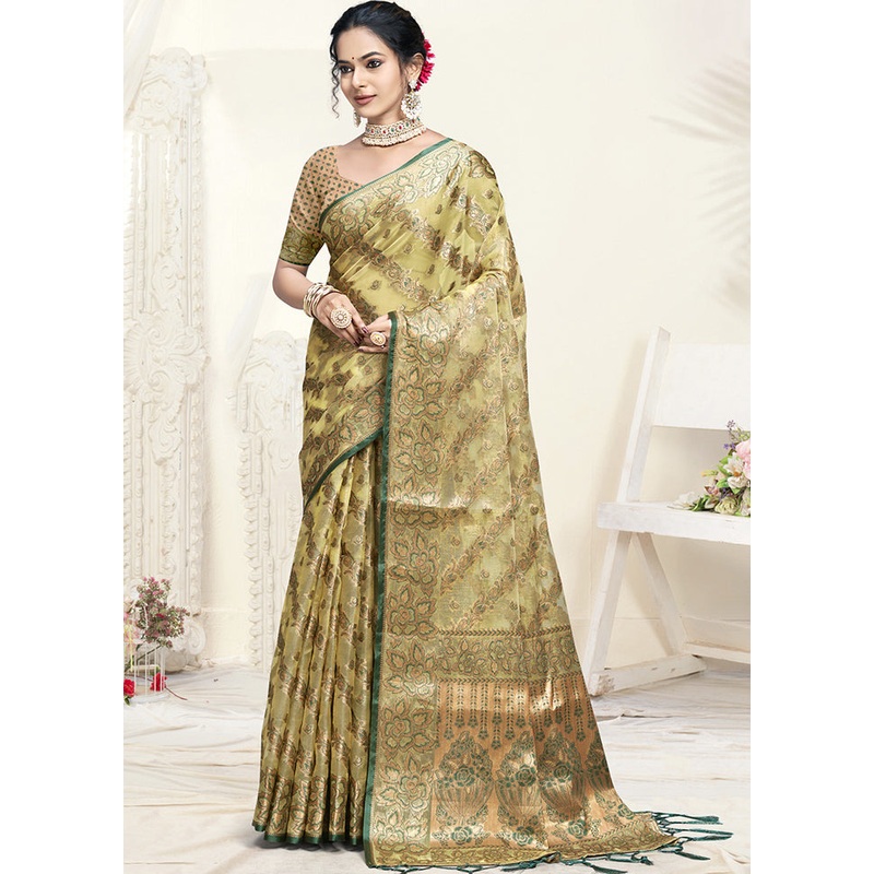 Multicolor Organza Saree With Blouse Piece - JD986607561