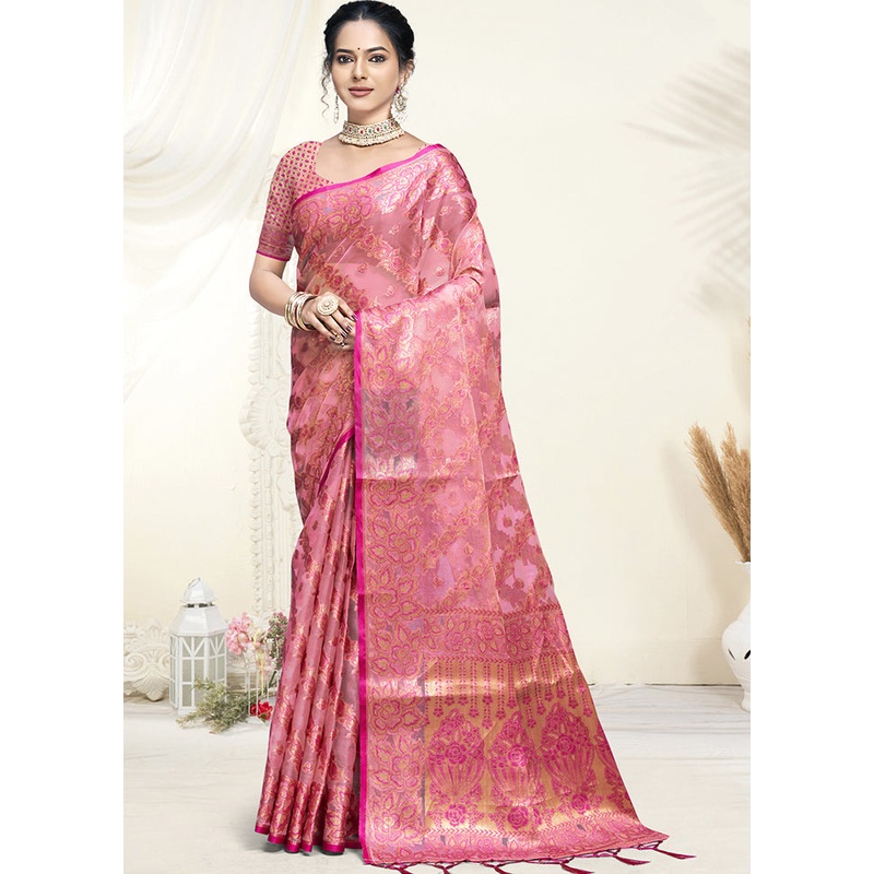 Multicolor Organza Saree With Blouse Piece - JD986607562