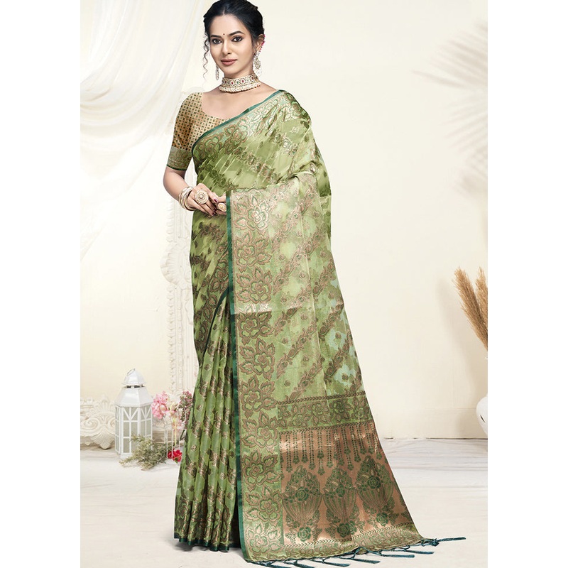 Multicolor Organza Saree With Blouse Piece - JD986607563