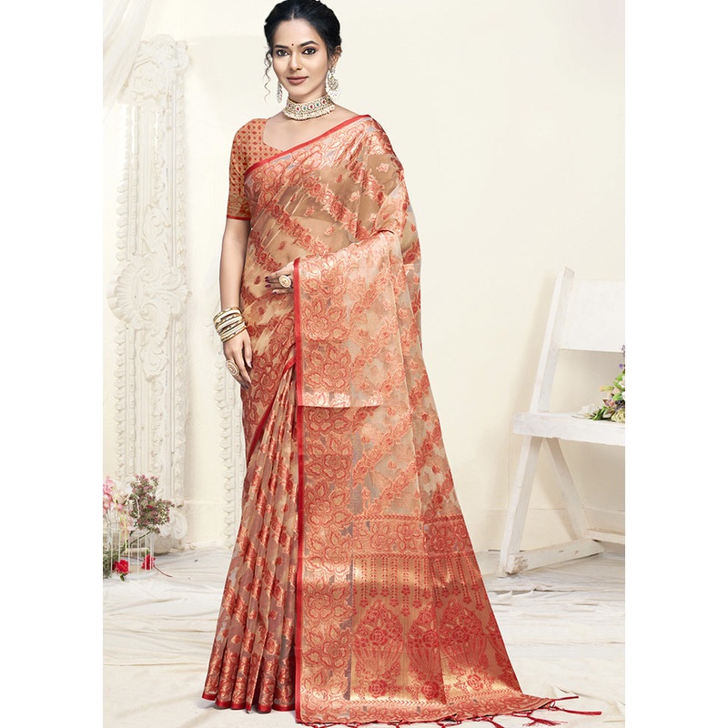 Multicolor Organza Saree With Blouse Piece - JD986607564