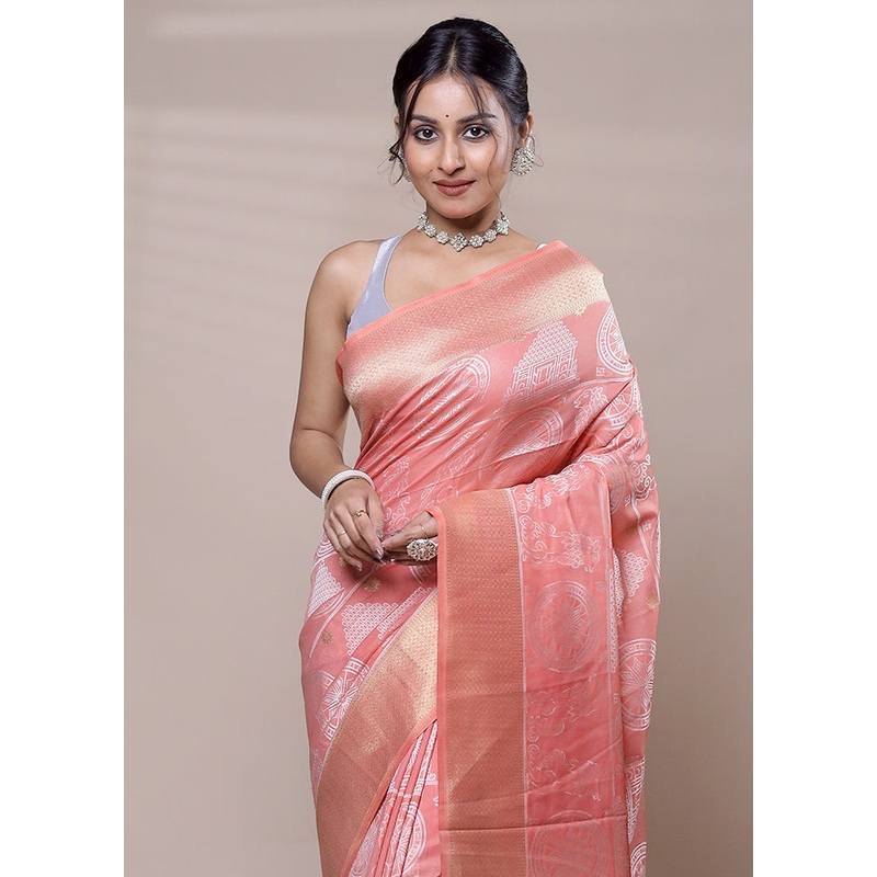 Pink Dupion Silk Saree With Blouse Piece - JD986607712