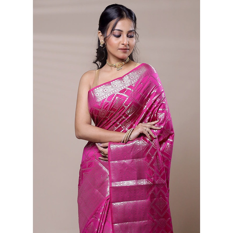 Pink Dupion Silk Saree With Blouse Piece - JD986607714