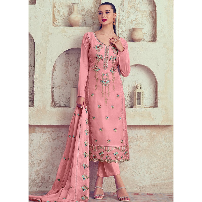 3 Pc Pink Unstitched Net Suit Set - JD986607333