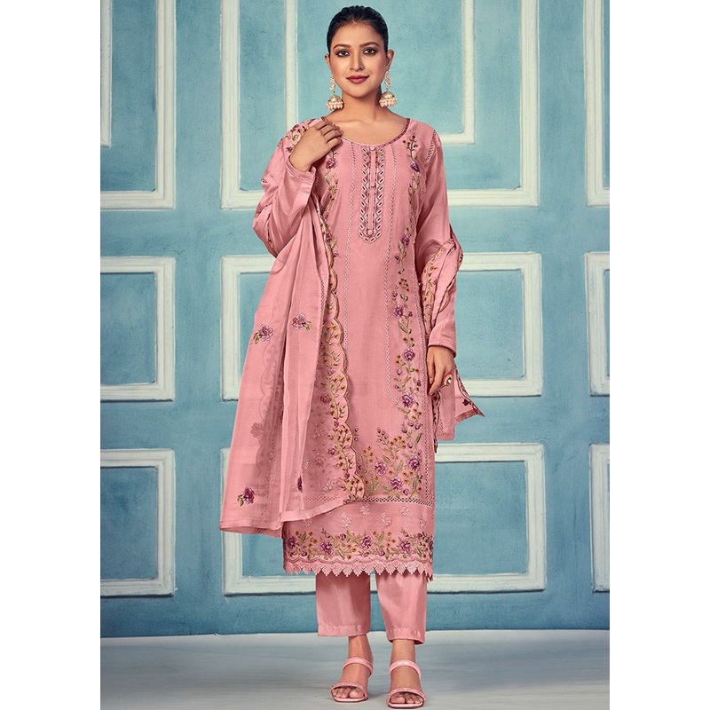 3 Pc Pink Unstitched Net Suit Set - JD986607334