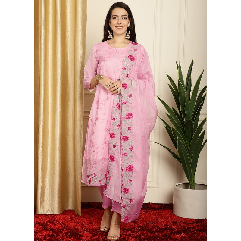 3 Pc Pink Unstitched Net Suit Set - JD986607335