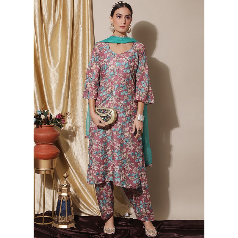 3 Pc Pink Unstitched Silk Suit Set - JD986607337