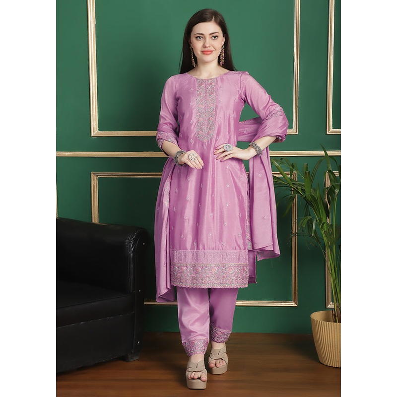 3 Pc Pink Unstitched Silk Suit Set - JD986607339
