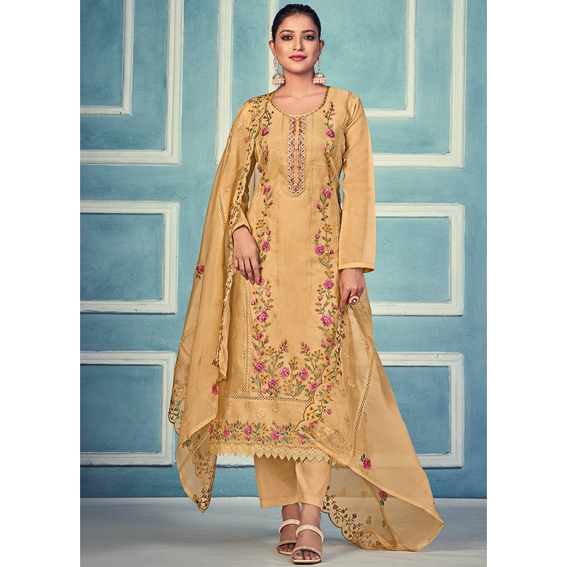 3 Pc Yellow Unstitched Net Suit Set - JD986607395