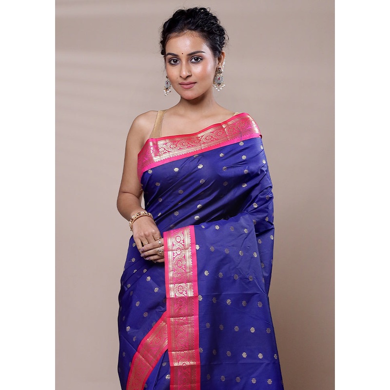 Blue Kanjivaram Silk Saree With Blouse Piece - JD986607521