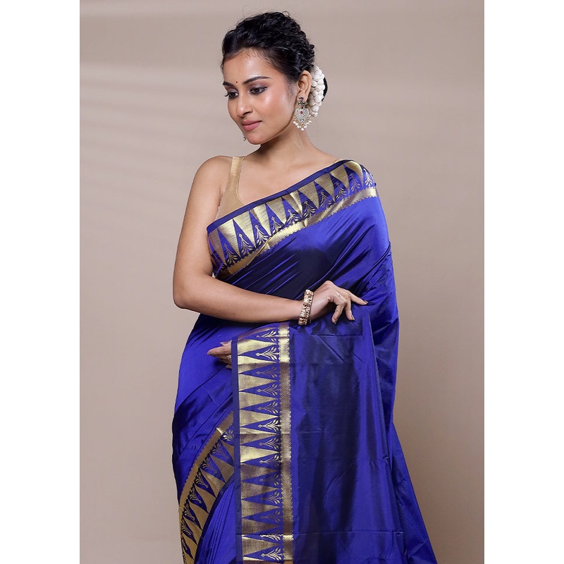 Blue Kanjivaram Silk Saree With Blouse Piece - JD986607522