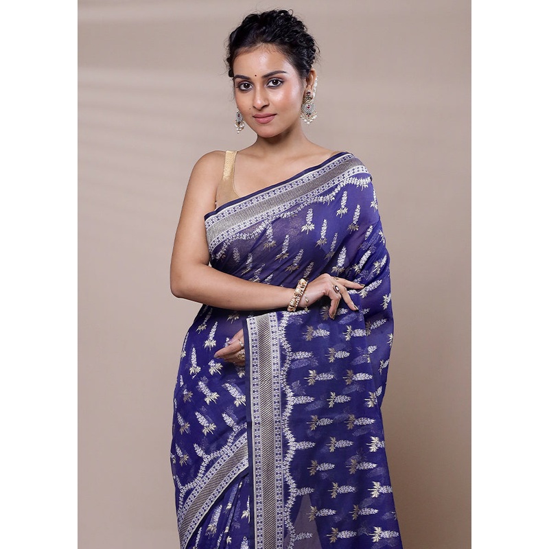 Blue Kora Silk Saree With Blouse Piece - JD986607520
