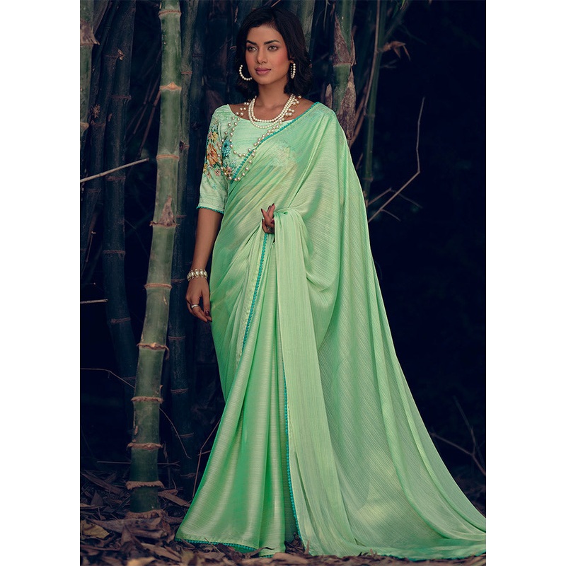 Green Dupion Silk Saree With Blouse Piece - JD986607419