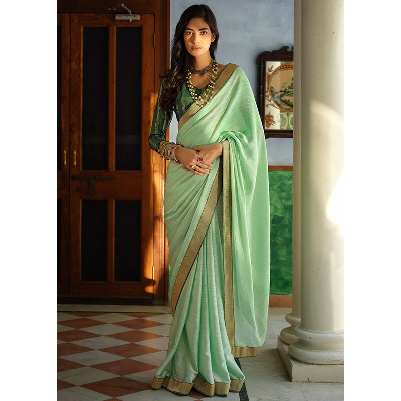 Green Dupion Silk Saree With Blouse Piece - JD986607420