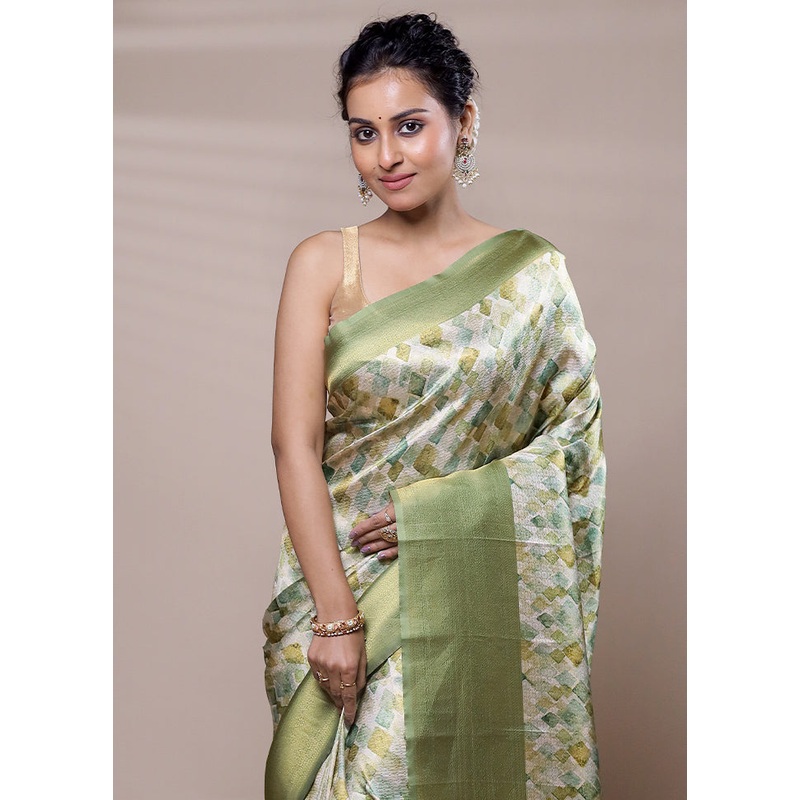 Green Dupion Silk Saree With Blouse Piece - JD986607500