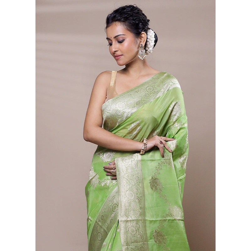 Green Dupion Silk Saree With Blouse Piece - JD986607502