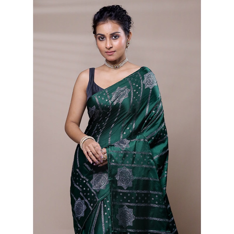 Green Dupion Silk Saree With Blouse Piece - JD986607503