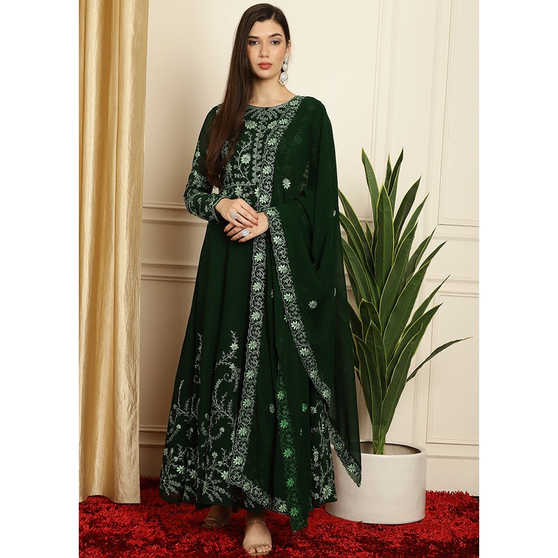 Green Semi Stitched Georgette Indian Dress - JD986607410