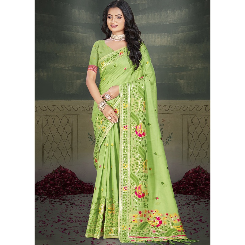 Multicolor Cotton Saree With Blouse Piece - JD986607469