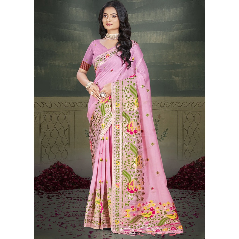 Multicolor Cotton Saree With Blouse Piece - JD986607470