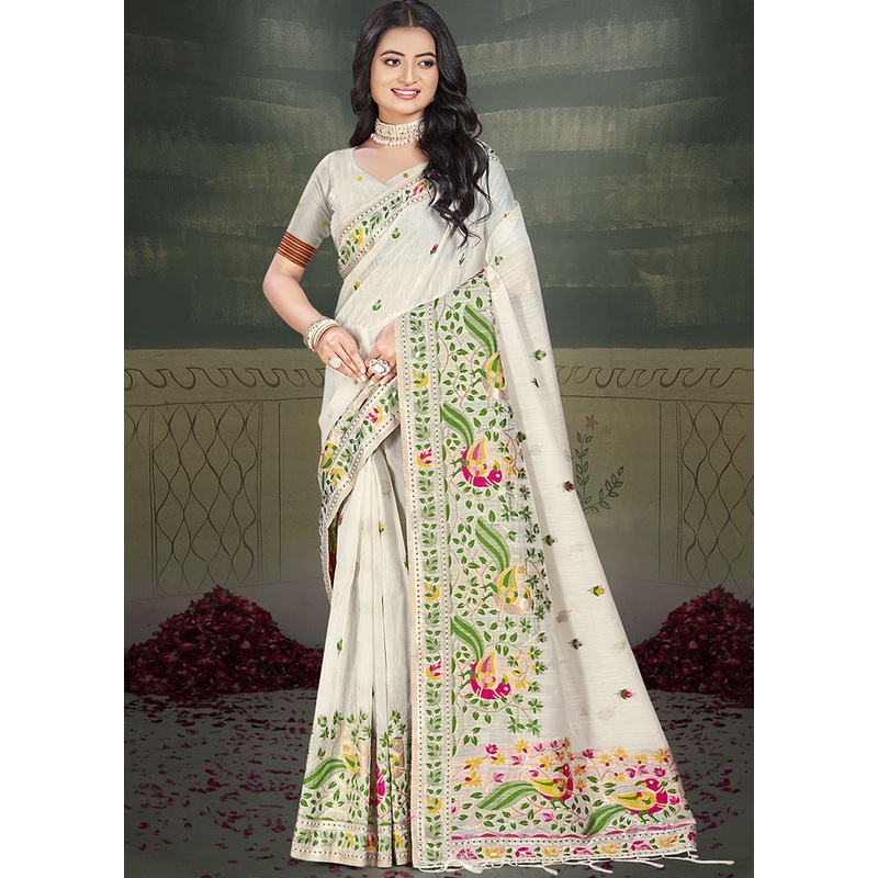 Multicolor Cotton Saree With Blouse Piece - JD986607472