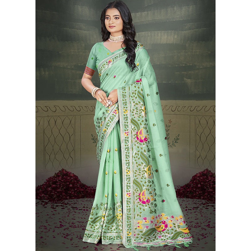 Multicolor Cotton Saree With Blouse Piece - JD986607473