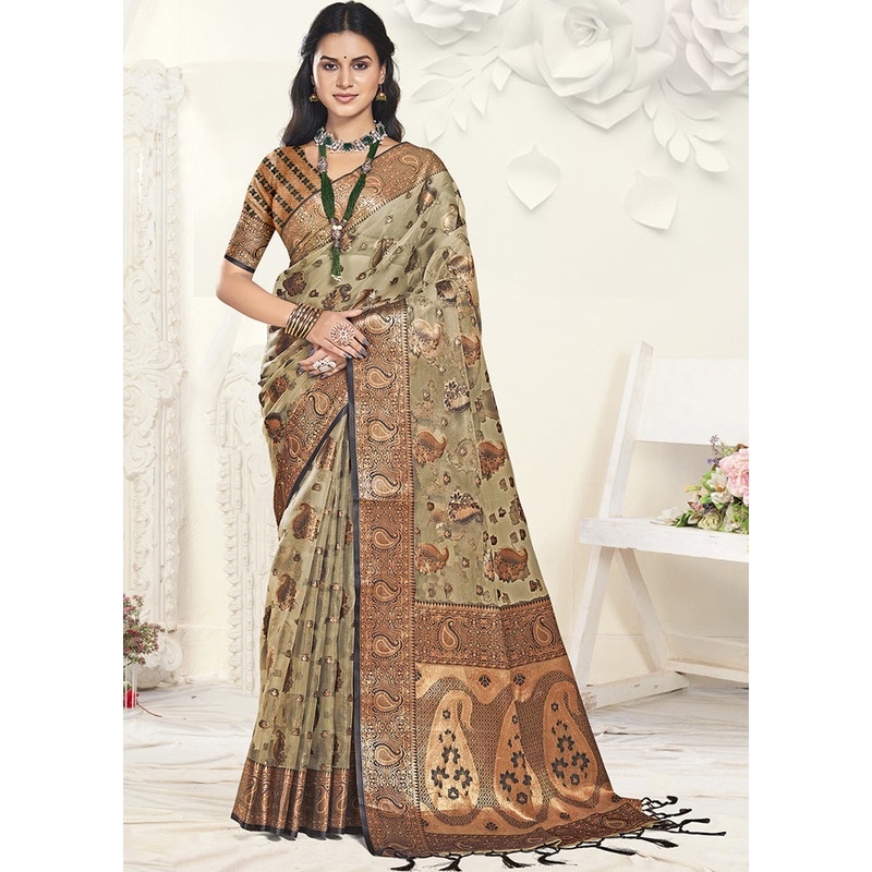 Multicolor Organza Saree With Blouse Piece - JD986607432