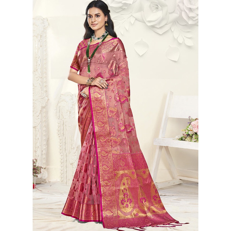 Multicolor Organza Saree With Blouse Piece - JD986607433