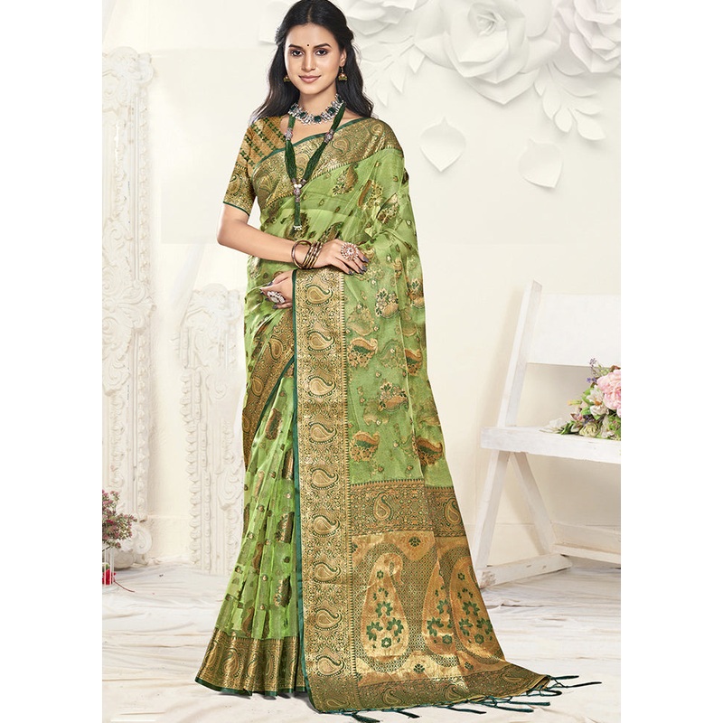 Multicolor Organza Saree With Blouse Piece - JD986607434