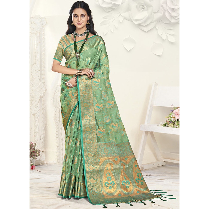 Multicolor Organza Saree With Blouse Piece - JD986607436
