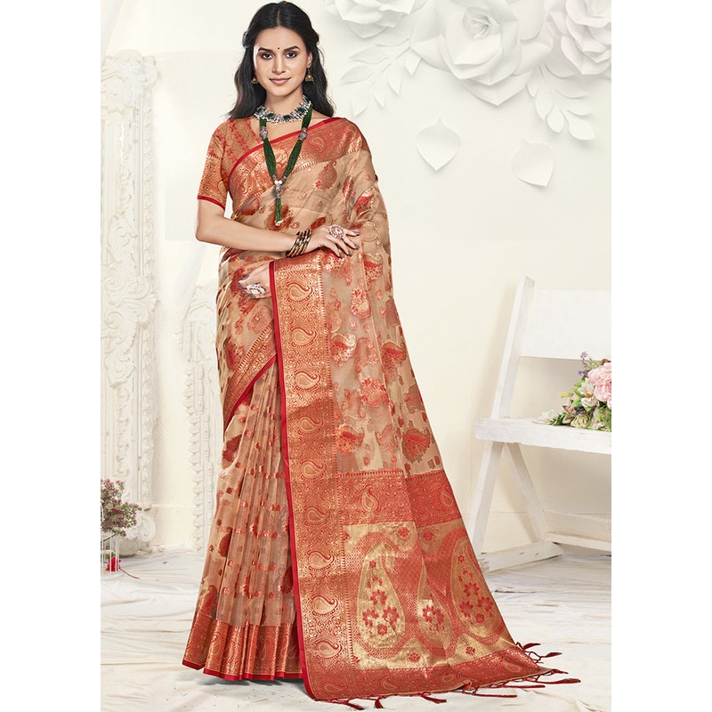Multicolor Organza Saree With Blouse Piece - JD986607437