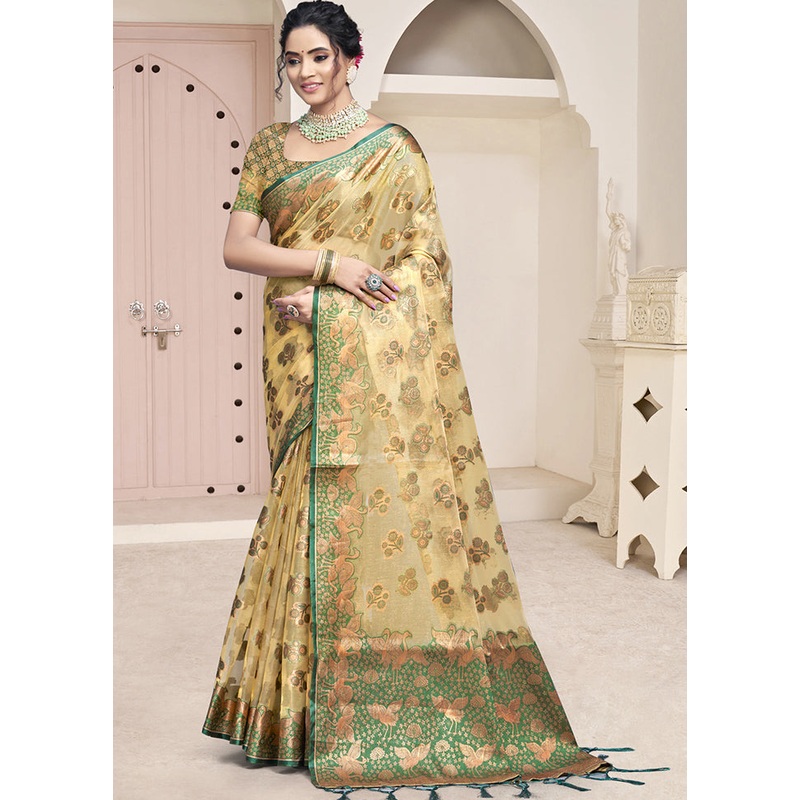Multicolor Organza Saree With Blouse Piece - JD986607438