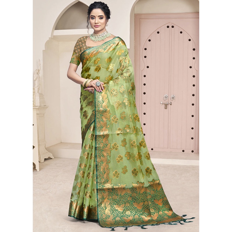 Multicolor Organza Saree With Blouse Piece - JD986607439