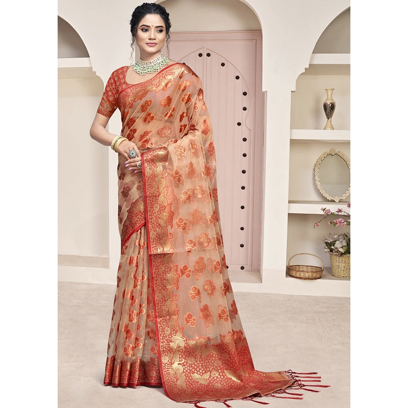 Multicolor Organza Saree With Blouse Piece - JD986607440